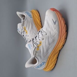 Hoka White and Orange Athletic Shoes